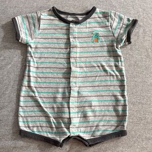 Carter's Gray and Green Striped Monster Bodysuit Outfit - 12 months